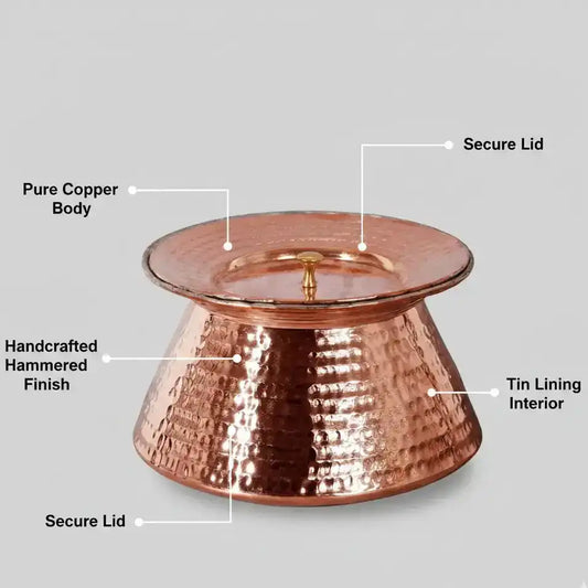 Pure Copper Handi for Cooking Hand Hammered Copper Pot with Tin Lining & Lid | Traditional Copper Cookware