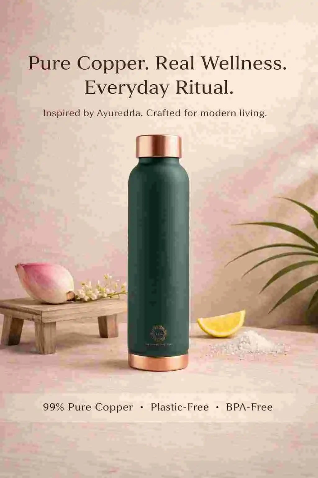 Copper water bottle 1 litre for Improved  Immunity & Digestion (BPA Free)