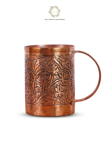 Hand-Engraved Kashmiri Copper Mug (Pure Copper | Ayurvedic Drinking Cup | Antique Finish)