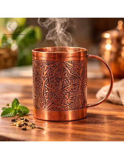 Hand-Engraved Kashmiri Copper Mug (Pure Copper | Ayurvedic Drinking Cup | Antique Finish)