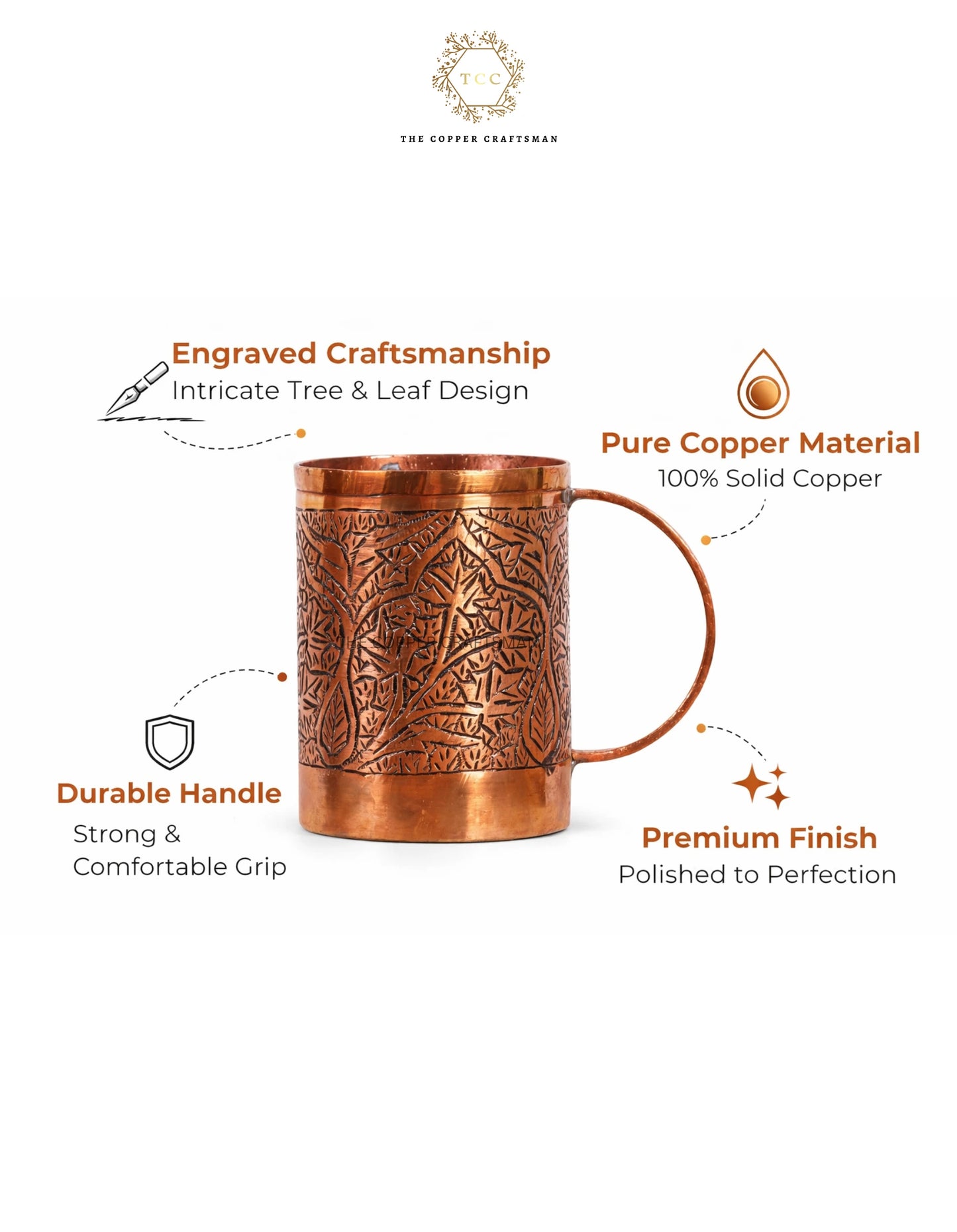 Hand-Engraved Kashmiri Copper Mug (Pure Copper | Ayurvedic Drinking Cup | Antique Finish)