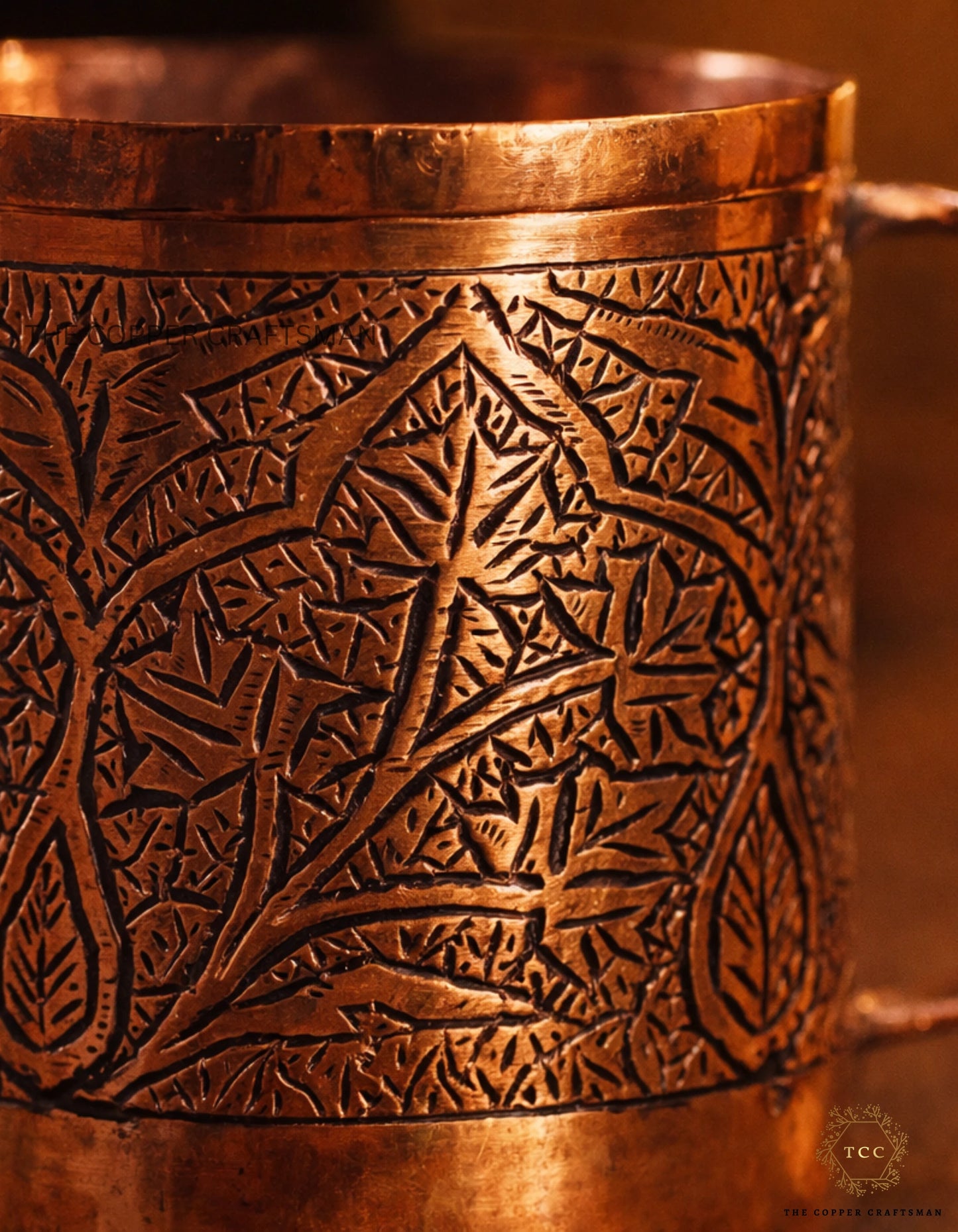 Hand-Engraved Kashmiri Copper Mug (Pure Copper | Ayurvedic Drinking Cup | Antique Finish)