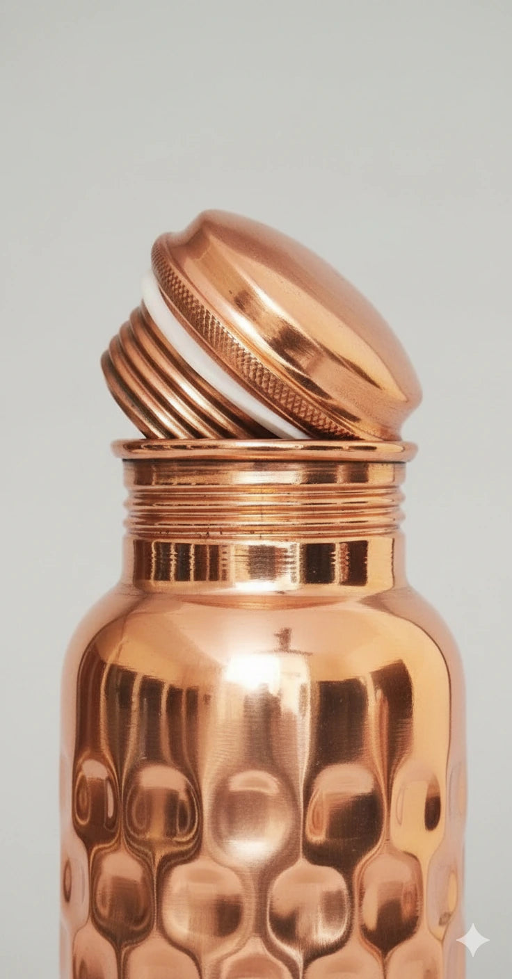 Diamond Honeycomb Pure Copper Water Bottle – 1000 ML | Handcrafted Leak-Resistant Copper Bottle for Daily & Traditional Water Storage