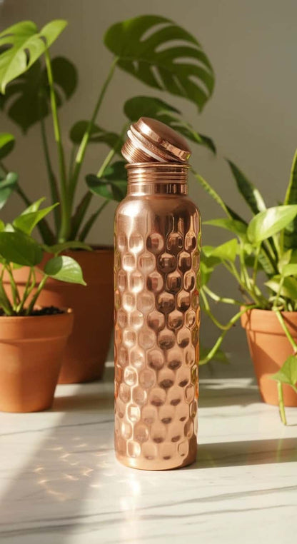 Diamond Honeycomb Pure Copper Water Bottle – 1000 ML | Handcrafted Leak-Resistant Copper Bottle for Daily & Traditional Water Storage