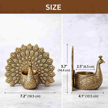 Golden Aluminium Dancing Peacock Showpiece with Scented Candle (18.5 cm)