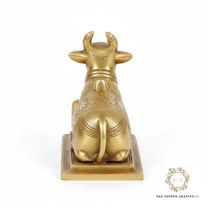 Premium Solid Brass Nandi Idol – 5 Inch Lotus Engraved Sacred Nandi Murti for Pooja Room, Home Décor & Spiritual Gifting