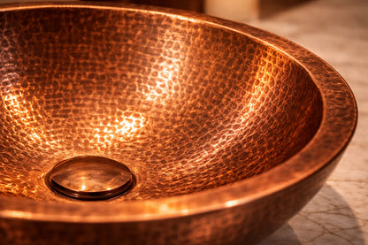 Pure Copper Vessel Sink Set | Handcrafted Basin + Faucet + Pop-up Drain | Antique Hammered Finish | Premium Bathroom Upgrade