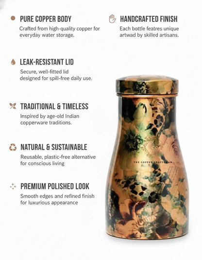 Elegant 1500 ml Floral Copper Water Bedroom Jar