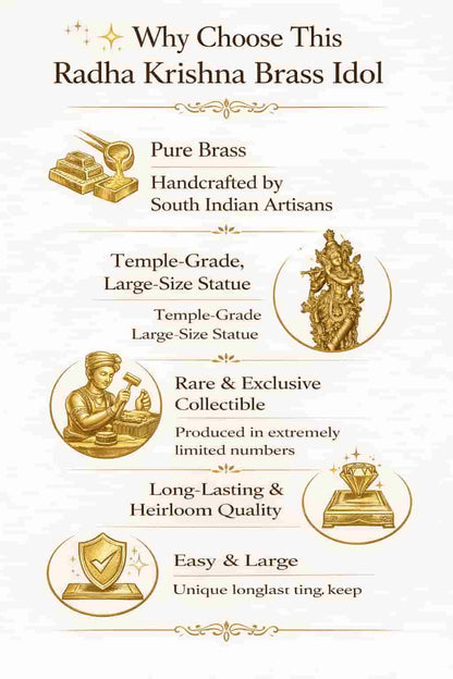 Radha Krishna Brass Statue 30 Inches | Handcrafted Temple-Grade Murti in Pure Brass